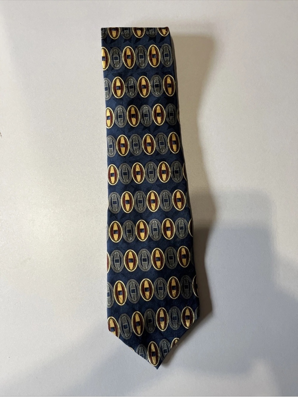 Bill Blass Silk Classic Navy Patterned Men's Tie - Navy, Gold & Maroon